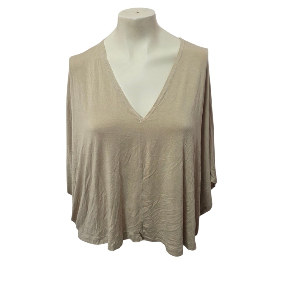 Bryn Walker Beige Modal V Neck Dolman Sleeve Oversized Tunic Top USA Size Small